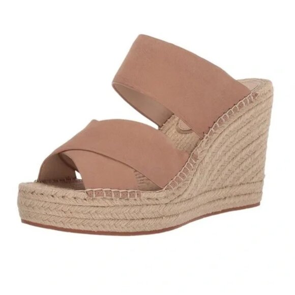 Kenneth Cole New York Olivia X Band Espadrille Wedge Leather Sandals Size 7.5 - Picture 1 of 5